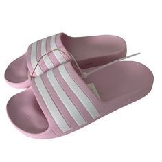 Adidas Youth Adilette Slide Sandal In Almost Pink/White Size: 3 New With Tags. Please Note Small Blemish As Shown In Second To Last Picture Caused From Hanging Cardboard. Pink And White Adidas, Adidas Sandals, Toddler Sandals Girl, Adidas Slides, Black Slides, Adidas Adilette, Adidas Pink, Adidas Originals Superstar, Adidas Girl