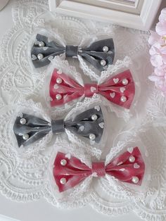 Elevate your Lolita look with our delightful bowknot heart pattern organza hairclip. Available in 6 charming colors, this accessory adds a touch of whimsy to any outfit. The versatile design allows you to easily incorporate it into different hairstyles, making it a must-have for any Lolita enthusiast.   Please note that this product includes only the hairclip. Cute Ribbon Bow For Wedding, Cute Wedding Hair Accessories With Decorative Bow, Cute Hair Accessories With Satin Bow For Gifts, Cute Ribbon Hair Accessories For Party, Cute Hair Accessories With Ribbon For Party, Cute Party Hair Accessories With Ribbon, Steampunk Fashion Female, Steampunk Fashion Male, Chocolate Design