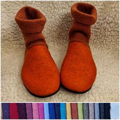 Felted and boiled 100% wool ankle slippers CARROT color ... FEEL like a barefoot ... Custom made (2-4 business days) -*-*-*-*-*-*-*-*-*-*-*-*-*-*-*-*-*-*-*-*-*-*-*-*-*-*-*-*-*-* Slippers are made from the highest quality wool and leather. They are warm and ideal for barefoot wear, because wool pad makes massages for feet. Slippers are light, almost like of usual wool socks, therefore the foot does not have to wear any additional weight. All of us love walking barefoot! Going barefoot is the best Round Toe Felt Slippers With Rubber Sole, Ankle Slippers, Winter Felt Slippers With Round Toe, Winter Felt Slippers With Soft Sole, Feet Slippers, Brown Slip-on Felt Slippers, Slippers Boots, Wool Slip-on Slippers With Leather Sole, Indoor Wool Slip-on Slippers