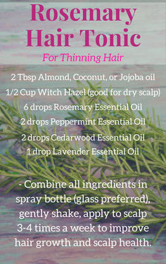 Hair Recipes, Rosemary Hair, Hair Growth Tonic, Dunner Wordend Haar, Improve Hair Growth, Promote Hair Growth, Cooking Dishes, Cedarwood Essential Oil, Essential Oils For Hair