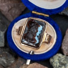 This antique sardonyx cameo ring features a rare double cameo with a soldier and a lady shown in different layers of the sard onyx. The ring is crafted of 10k yellow gold and has nice engravings down the shoulders. Antique Cameo Signet Ring Collectible, Brand Presentation, A Soldier, Cameo Ring, Aquamarine Jewelry, A Lady, March Birth Stone, The Ring, High Quality Jewelry