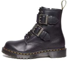 Dr.Martens 1460 Buckle Pull Up Leather Lace Up Boots 'Black Silver' 31033001 Leather Lace Up Boots, Pull Up, Leather Lace, Pull Ups, Boots Black, Dr. Martens, Lace Up Boots, Leather And Lace, Black Boots