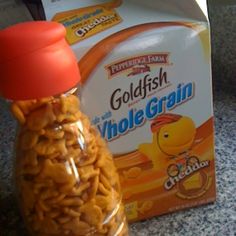 a package of goldfish whole grain is sitting on the counter