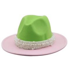 Pink and Green Fedora - Pink Fantasma Green Fedora Hat, Mens Fedora Hat, Cowboy Hat Styles, Tweed Hat, Pearl Belt, Mens Fedora, Womens Fedora, Wool Fedora Hat, Bride Hat