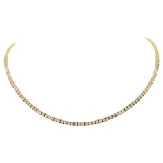 Gorgeous 5.58 ct. good quality, white, and bright diamond rounds. Handmade in 14k yellow gold. Length is 16". Diamond Tennis Necklace, Tennis Necklace, White Diamond, Chains Necklace, Tennis, Jewelry Necklaces, Yellow Gold, Chain, Yellow