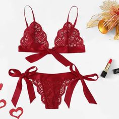 Lace Princess Bow Tie 2 Piece Lingerie. Create A Bundle And Get A Discount Offer Lingerie Wash Bag Included. Lingerie Babydoll, Lace Lingerie Set, Red Lingerie, Lace Lingerie, Bra And Panty Sets, Monokini, Bra Set, Lace Bralette, Sleepwear Women