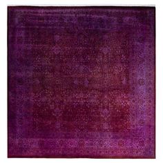 a purple rug with an intricate design on the top and bottom, is shown in full color