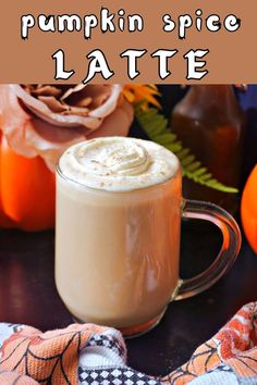 A glass with pumpkin spice latte with Autumn decorations around it. Homemade Pumpkin Spice Syrup, Pumpkin Spice Latte Recipe, Homemade Pumpkin Spice Latte, Pumpkin Spiced Latte Recipe, Homemade Pumpkin Spice, Pumpkin Spice Syrup, Pumpkin Treat, Easy Meals For Kids, Latte Recipe