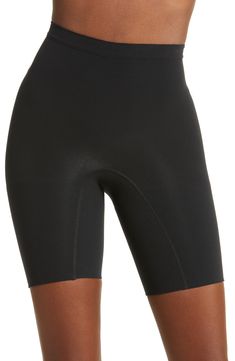 Feel supported in these shaping shorts made with seamless knitting that targets your core for a smooth look that's invisible under clothes. Lined gusset 55% nylon, 45% elastane Machine wash, tumble dry Imported Black Stretch Elastane Shorts, Black Compression Elastane Shorts, Compressive Black Shorts With Contoured Waistband, Black Compressive Shorts With Contoured Waistband, Black Elastane Workout Shapewear, Black Micro-elastic Elastane Shorts, Black Seamless Elastane Shorts, Sleek Nylon Compression Bottoms, Sleek Compression Nylon Bottoms