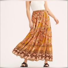 Questions? Leave A Comment Below! Unique Swimwear, Green Maxi Skirt, Gauze Skirts, Ruffle Maxi Skirt, Spell Designs, Maxi Skirt Boho, Tiered Maxi Skirt, Floral Print Design, Bohemian Maxi Dress