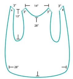 an image of a bag with measurements for the top and bottom side, as shown in this