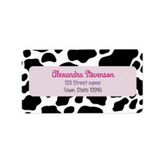 Cute, simple, modern, pink black and white cow pattern return address label. Perfect choice for 1st birthday invitations for baby-girl party. Black And White Cow, White Cow, 1st Birthday Invitations, Address Label, Cow Pattern, Girl Party, Return Address Labels, Return Address, Address Labels