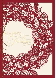 a red and white holiday card with the words happy holidays on it