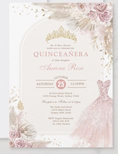 an elegant quinceauera birthday party with pink roses and gold foil