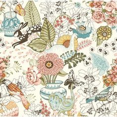 a floral wallpaper with birds and flowers