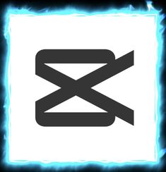 a black and white sign with blue flames in the background that says x on it