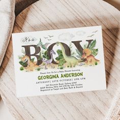 Rustic Dinosaur Prehistoric Forest Boy Baby Shower Invitation Dino Theme Party, Dinosaur Baby Shower Invitations, Dinosaur Baby Shower Theme, Dino Theme, Cute Dino, Baby Dinosaur, Woodland Baby Shower Invitations