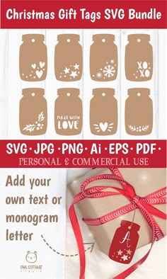 christmas gift tags svg bundle - personal & commercial use, example for your own text or monogram