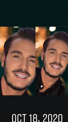 three different shots of a man with beards and moustache on his face