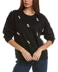 Lea & Viola Bow Sweatshirt1 Embellished Casual Fall Sweatshirt, Embellished Casual Sweatshirt For Fall, Casual Embellished Fall Sweatshirt, Casual Embellished Long Sleeve Sweatshirt, Casual Embellished Fall Tops, Casual Long Sleeve Embellished Sweatshirt, Casual Embellished Tops For Fall, Casual Long Sleeve Embellished Top, Bow Embellishments