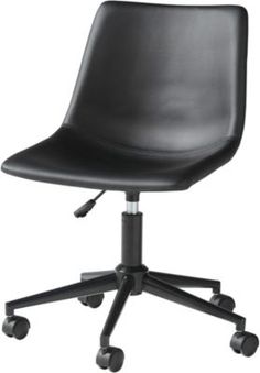 a black office chair with wheels on an isolated white background