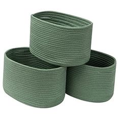 three green round baskets stacked on top of each other