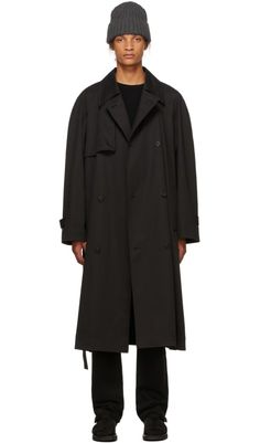 Belstaff: Navy Wool New Milford Coat | SSENSE Black Raincoat, Trench Coat Black, Buckle Belt, Curator Style, Long Coat, Welt Pockets, Raglan Sleeve, Stretch Cotton, Double Breasted