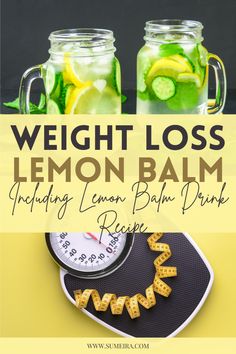 Collage of two images: one showing a scale to represent weight loss and the other featuring a refreshing lemon balm drink. Lemon Balm Iced Tea Recipe, How To Use Lemon Balm, Lemon Balm Drink Recipes, Lemon Drink For Belly Fat Loss, How To Make Lemon Balm Tea, Lemon Balm Water, Lemon Balm Recipes Ozempic, Lemon Balm Drink, Lemon Balm Drink Ozempic