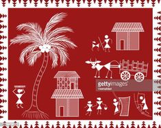 a red bandanna with white images of people and palm trees