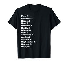 a black t - shirt with white writing on it that says zodiacs and their names