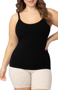 This lightweight tank in a supersoft and stretchy knit is designed to support your changing body before and after baby. Convenient clips grant easy access for nursing on the go, while a built-in shelf-bra provides support and shape throughout the day. Scoop neck Adjustable straps 77% viscose, 17% nylon, 6% spandex Machine wash, tumble dry Imported Supportive Seamless Maternity Top, Supportive Black Sleeveless Top, Black Stretch Nursing-friendly Top, Supportive Seamless Camisole Top, Black Stretch Nursing Friendly Top, Stretch Nursing Friendly Tank Top, Supportive Tops With Built-in Bra And Wide Straps, Black Stretch Tops Bump Friendly, Versatile Supportive Tops