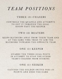 a menu with the words team positions written in black and white on top of it