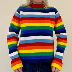 Vintage 1970s 80s Colorful Rainbow Pullover Sweater // Acrylic Ski Winter Groovy Colorful Long Sleeved Knit - Etsy Colorful Playful Sweater For Fall, Multicolor Long Sleeve Fun Sweater, Fun Multicolor Long Sleeve Sweater, Fun Multicolor Spring Sweater, Playful Colorful Winter Sweater, Playful Multicolor Long Sleeve Sweater, Retro Striped Color Block Sweater, Fun Multicolor Cotton Sweater, Retro Multicolor Knit Sweater