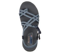 Ease back with strappy style and stretchable comfort in the SKECHERS Reggae - Irie Mon sandal.  Soft woven stretch fabric upper in a strappy toe thong river style sandal with stitching accents  quick closure and supportive comfort midsole. River Style, North And South America, Wide Shoes, Quick Release Buckle, Skechers Women, Designer Sandals, Shopping Hacks, Boot Shop, Strappy Sandals