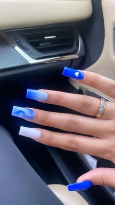 Last Minute Nail Ideas, Medium Nail Designs Blue, Square Nails Ideas Blue, Freshman Nail Ideas, Blue Design Nails Acrylic, Plan Nails Ideas, Simple Acrylic Nails Blue, Blue Short Acrylic Nails Designs