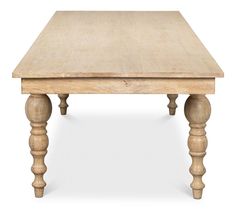 an old wooden table with turned legs and a square top on a white background,