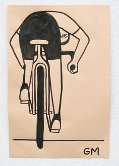 a drawing of a person riding a bike