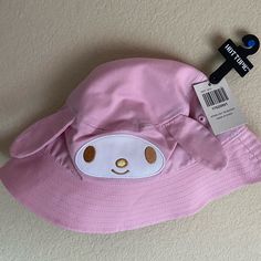 New My Melody 3d Bucket Hat Cute White Bucket Hat For Spring, Cute White Bucket Hat With Short Brim, Cute White Bucket Hat With Curved Brim, Cute White Short Brim Bucket Hat, Cute White Sun Hat With Short Brim, Cute White Brimmed Bucket Hat, Cute Flat Brim Hat For Spring, Cute Adjustable Bucket Hat With Short Brim, Pink Baseball Hat