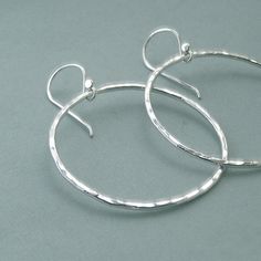 Hammered Ring Earrings - Fine Silver - 1 1/2" Hoops Hand Forged Sterling Silver Round Hoop Earrings, Hand Forged Sterling Silver Hoop Earrings, Hammered Sterling Silver Hoop Jewelry, Sterling Silver Hammered Hoop Earrings, Sterling Silver Soldered Hoop Earrings, Hammered Sterling Silver Hoop Earrings, Silver Smithing, Copper Jewellery, Denim Bags