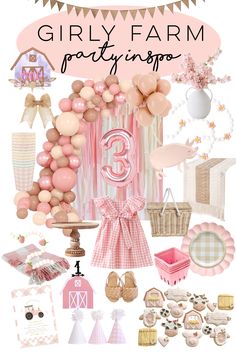 girly farm party package with balloons and decorations