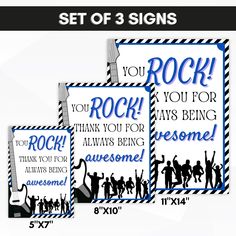 set of 3 signs with the words you rock, thank you for always being awesome