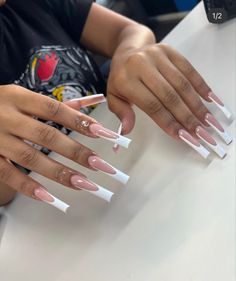 French Tip Acrylic Nails Long With Bling, Long White French Tip Nails With Design, Long French Tip Nails Square, Long White French Tip Nails, Simple Long Acrylic Nails, Long Acrylic Nails French, Long White Acrylic Nails, Extra Long Acrylic Nails, French Tip Nails Long