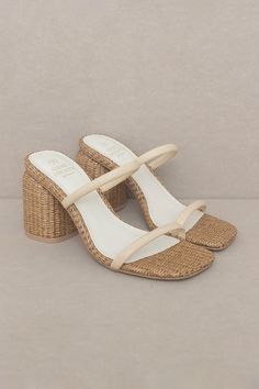 THIS BASKET WEAVE HEEL WAS MADE FOR EVERY BEACH VACATION.(RATTAN HEEL)Upper Material: Raffia upperInsole Material: Padded InsoleSole or Heel Material: Rubber outsole, Raffia wrap heelHeel Height: 3"Types of closures: Slip on Style: CASUAL Embellishment: RAFFIA HEELS Length: 3" Closure: SLIDE Heel Height: 3" Material Co Quirky Shoes, Beach Vacation Style, High Heel Mules, Heel Mules, Fall Capsule Wardrobe, Wrap Heels, Basket Weave, Bottom Clothes, Block Heels Sandal