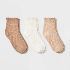 Women's Scallop Edge 3pk Ankle Socks - Universal Thread™ Oatmeal/cream/brown 4-10 : Target Stitch Socks, Fall Socks, 6 Pack Women, Oatmeal Cream, Ankle Socks Women, Sock Drawer, Pink Ivory, Sock Packs, Scallop Edge