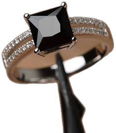 Black Jewelry With Tension Setting For Anniversary, Black Formal Jewelry With Tension Setting, Formal Black Jewelry With Tension Setting, Black Jewelry With Tension Setting For Formal Occasions, Princess Cut Cubic Zirconia Jewelry With Tension Setting, Ring Princess Cut, Black Spinel Ring, Spinel Ring, Princess Cut Rings