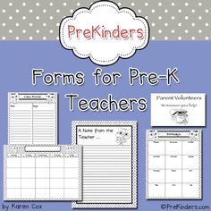 forms for prek teachers with the title