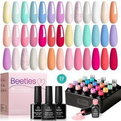 PRICES MAY VARY. What You Get: beetles nail gel polish, 20 x Mini Gel Polish Colors (0.17oz/5ml each bottle) + 3 x No Wipe Base and Glossy and Matte Top Coat (0.25oz/7.5ml each bottle). 20 colors beautiful shades of popular and trendy colors suitable for all seasons and daily routine life! This natural macaroon white, baby blue, pink glitter gel polish set is an ESSENTIAL for everyone! Personal Style: Beetles 2024 summer nail colors gel polish set includes 20 different shades of popular and tren Bright Nail Art, Gel Colors