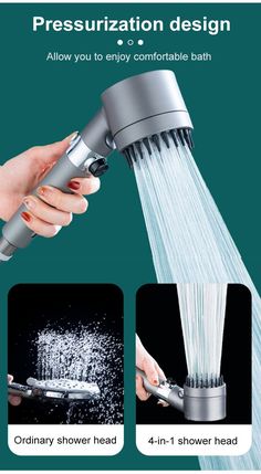 the shower head is spraying water with it's sprayer and instructions on how to use