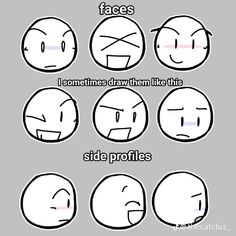 different faces drawn in various ways with the words side profiles on each face and bottom half