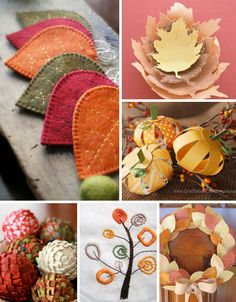 there are many different things made out of fabric and paper on this page, including leaves